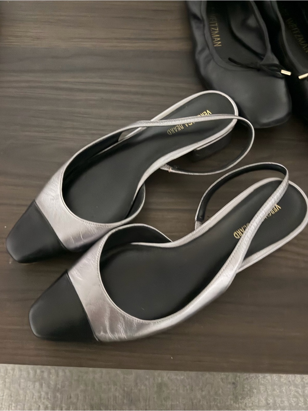 Veronica Beard Silver and Black Slingback Flats
